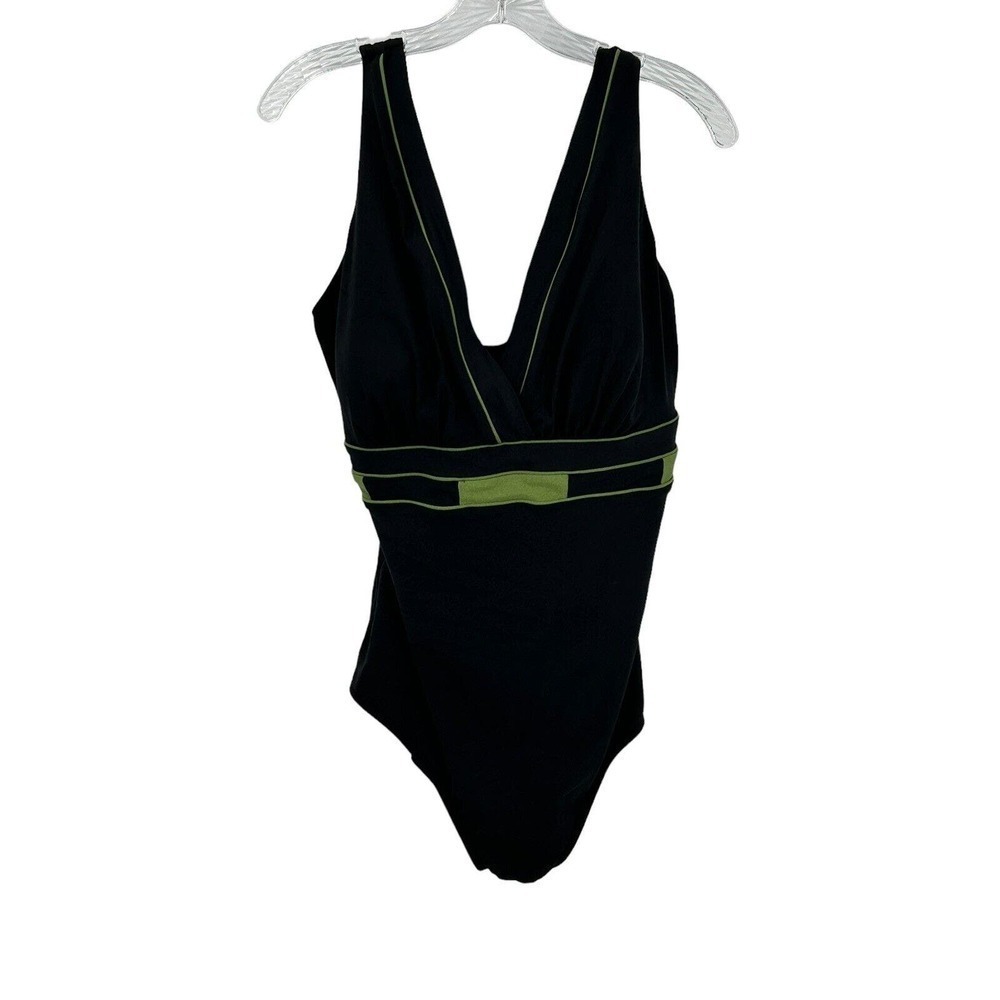 Great Lengths One Piece Slimming Soft Cup Swim Black Green V-neck Size 22 W